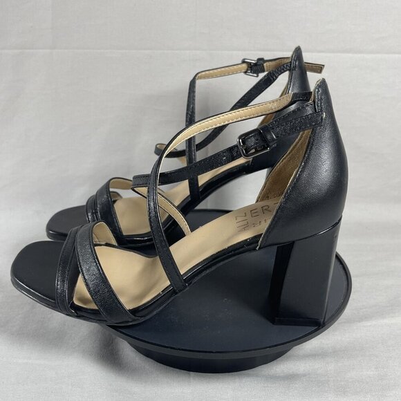 Naturalizer Tiff WOmen's Black Leather Block Heel Ankle Strap Sandal Size 5 - Picture 3 of 7